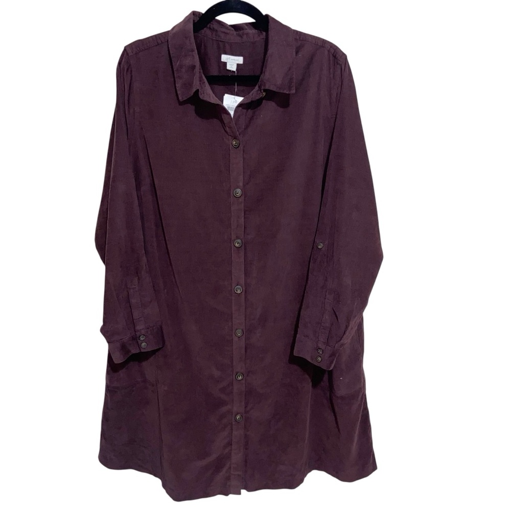 J. Jill Shirt Dress Womens XLP Corduroy Spiced Wine Long Sleeve Pockets Button
